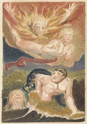 Four naked men emerging from their elements: flames, sky, sea and green earth, plate 22 from The First Book of Urizen